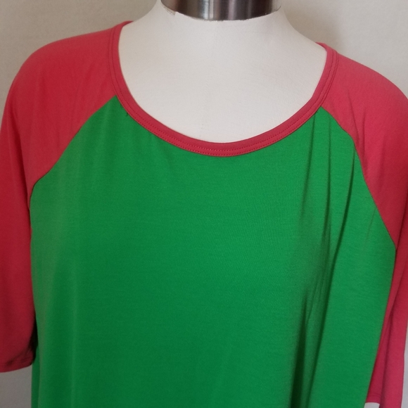 Lularoe Irma Size XS Green Red/Pink Sleeves. Condi - Picture 2 of 6